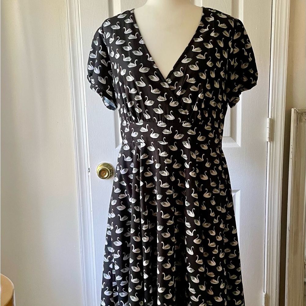 eShakti Swan Print Dress - fit and flare with pockets!